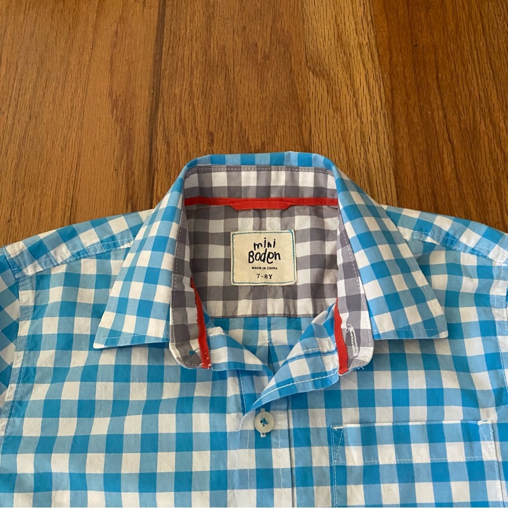 Mini Boden Blue and White Checkered Button Down Shirt - Picture 2 of 8